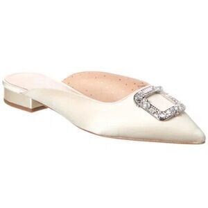 Kate Spade bridal New York buckle up satin slip on slide size 9.5 pearls/silver